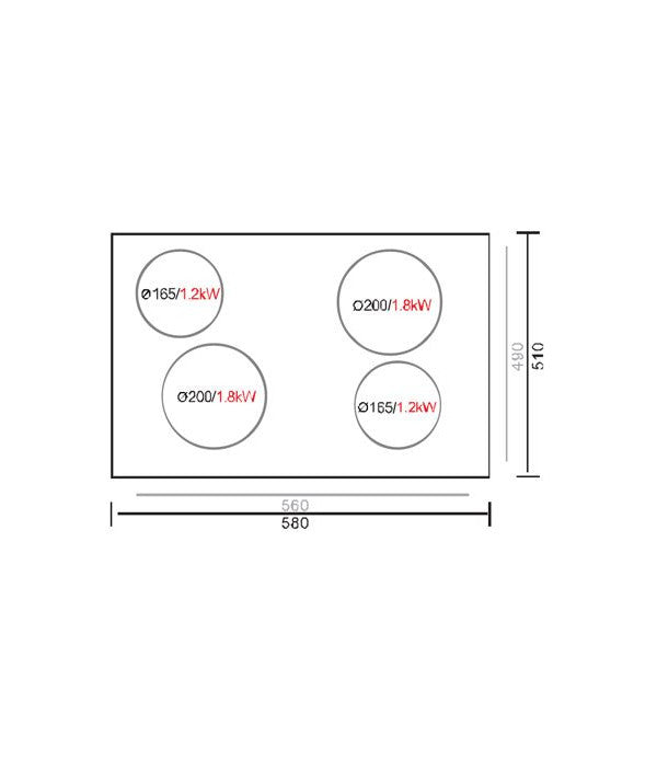 Encimera 4 platos Vitroceramica HBE0753DK Touch 60